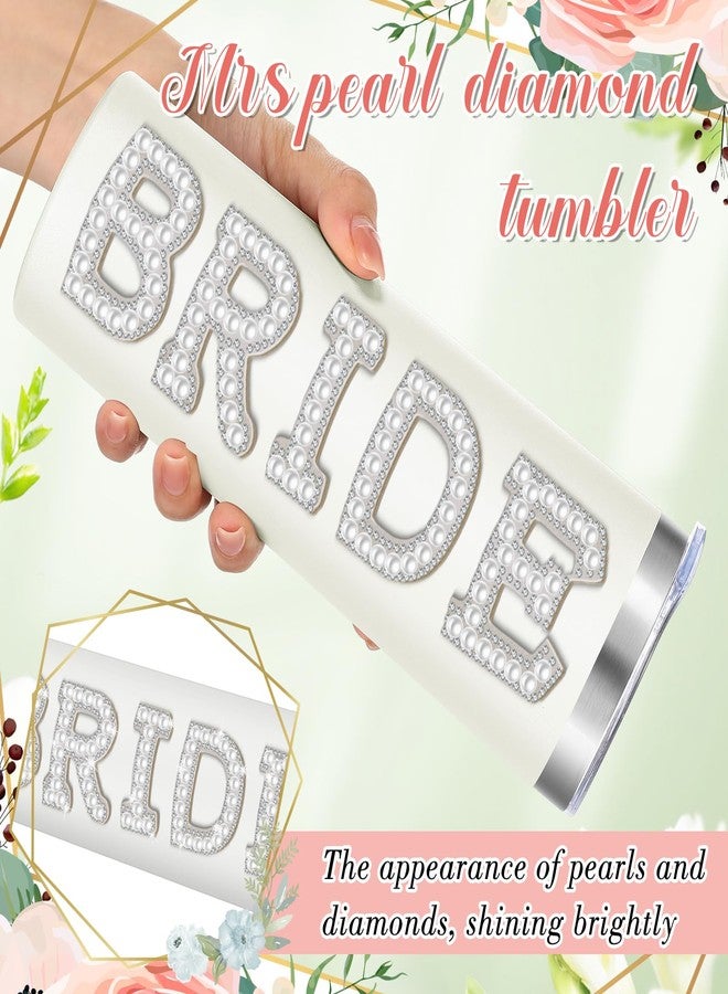 Zhehao Bride Cups Tumbler 20 oz Bachelorette Gift for Bride Tumblers Stainless Steel Mrs Cup with Lid Straw Bridal Gifts Mrs Water Bottle for Bridal Shower Engagement Party(White,Pearl Bride) - Image 3